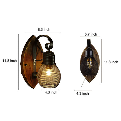 Elwin Antique Industrial Iron Wood Wall Light