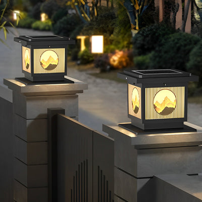 Danw Square Retro Scenery Aluminum Outdoor Post Caps Lights