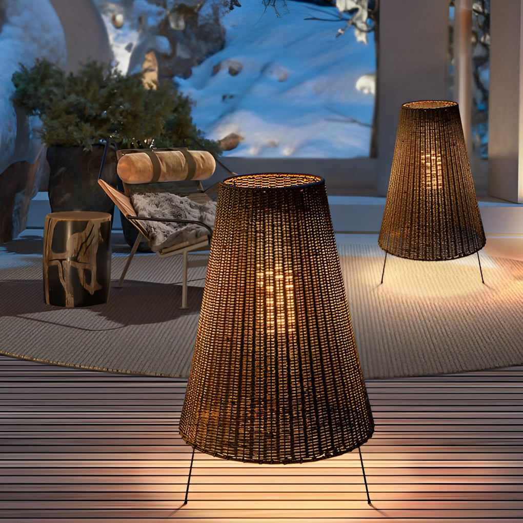 Tanya Shaded Tripod Rattan Outdoor Floor Lamp