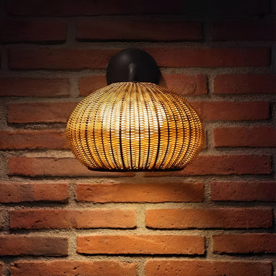Jarvis Lantern Shaped Modern Rattan Outdoor Wall Lamp