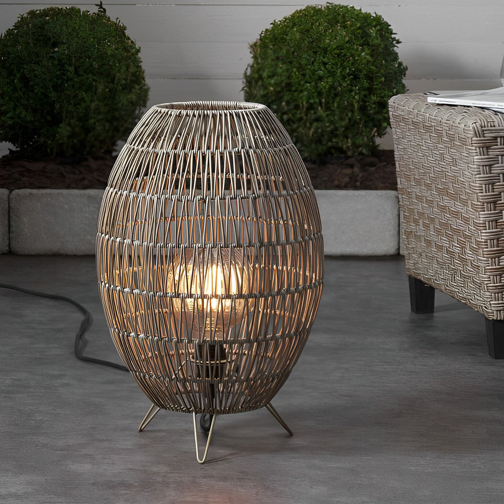 Dawn Elegant Oval Cage Rattan Outdoor Floor Lamp