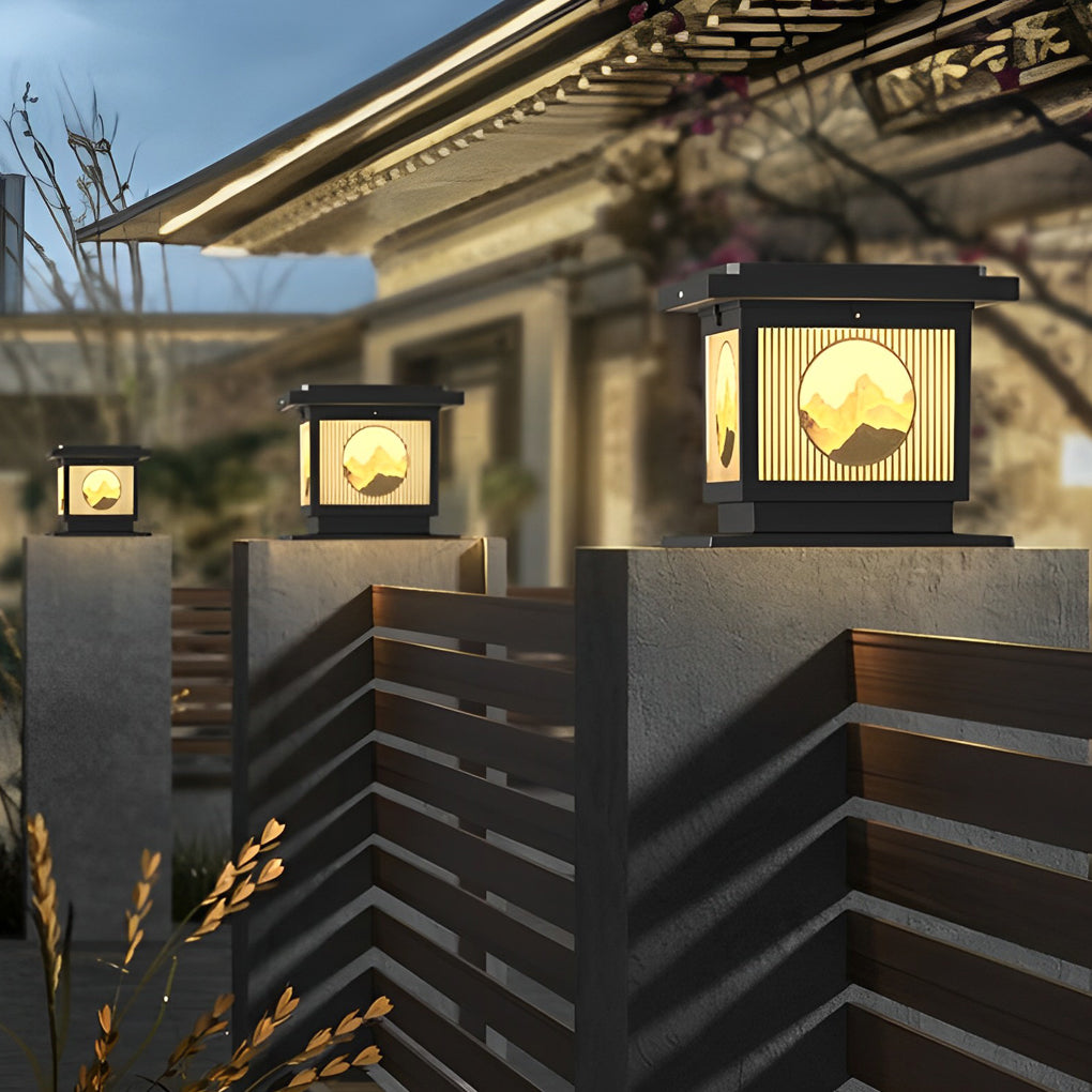 Danw Square Retro Scenery Aluminum Outdoor Post Caps Lights