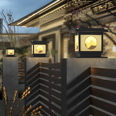 Danw Square Retro Scenery Aluminum Outdoor Post Caps Lights