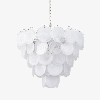 Veloelle Chandelier White Murano Glass Disc Contemporary