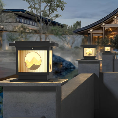 Danw Square Retro Scenery Aluminum Outdoor Post Caps Lights