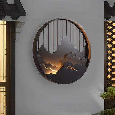 Mytle Round Mountain Scenery Iron Outdoor Wall Sconce
