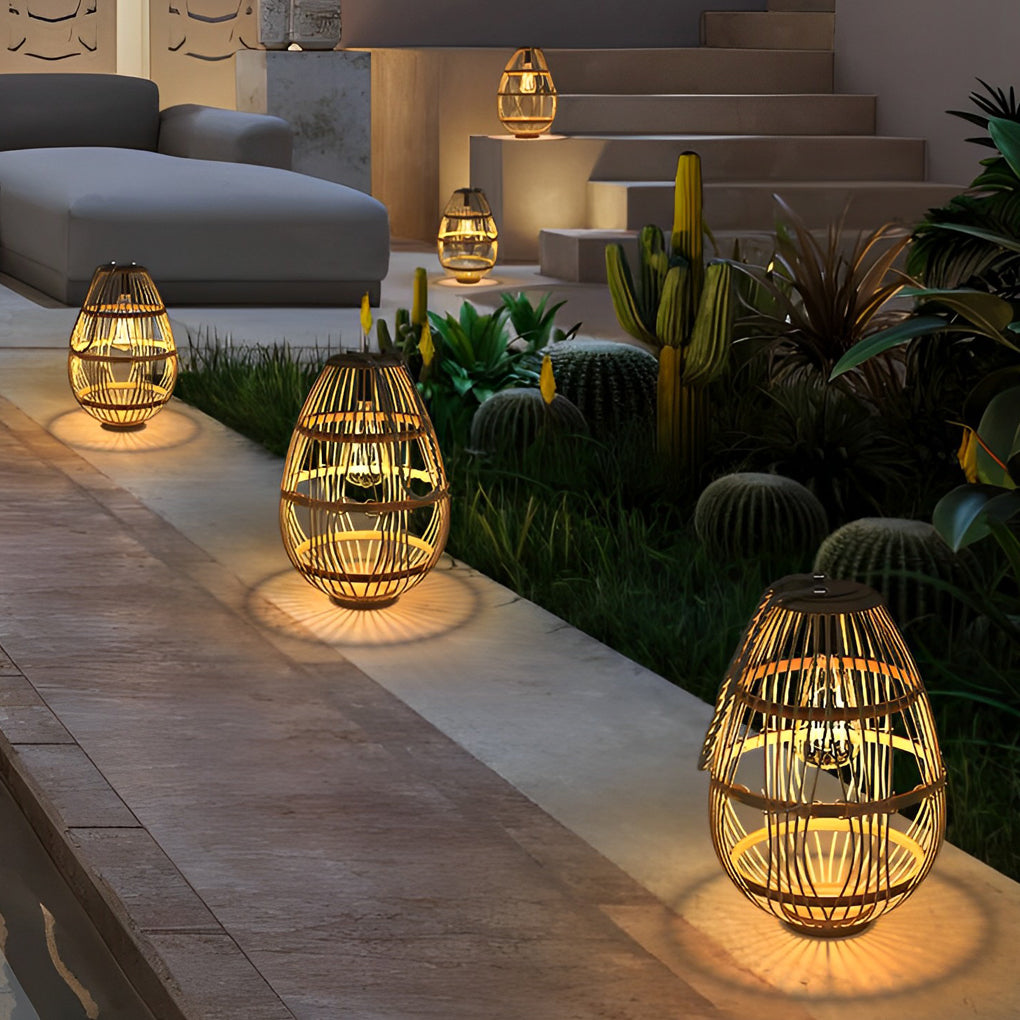 Jemima Portable LED Modern Rattan Wood Outdoor Lawn Lamp