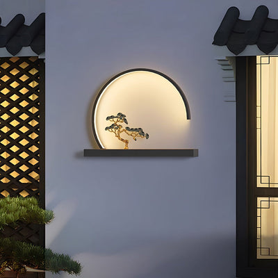 Ada Chinese Greeting Pine Steel Outdoor Wall Light