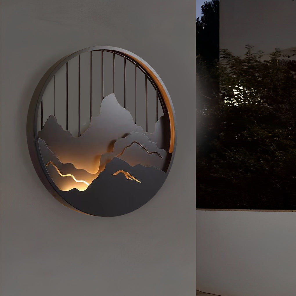 Mytle Round Mountain Scenery Iron Outdoor Wall Sconce