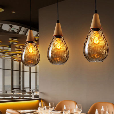 Avi Vintage Teardrop Pendant Light, Glass/Wood - Neutral Decor