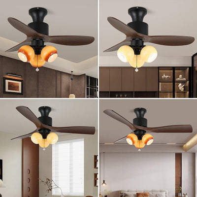 Elvuella Vintage Glass Wood Ceiling Fan Light