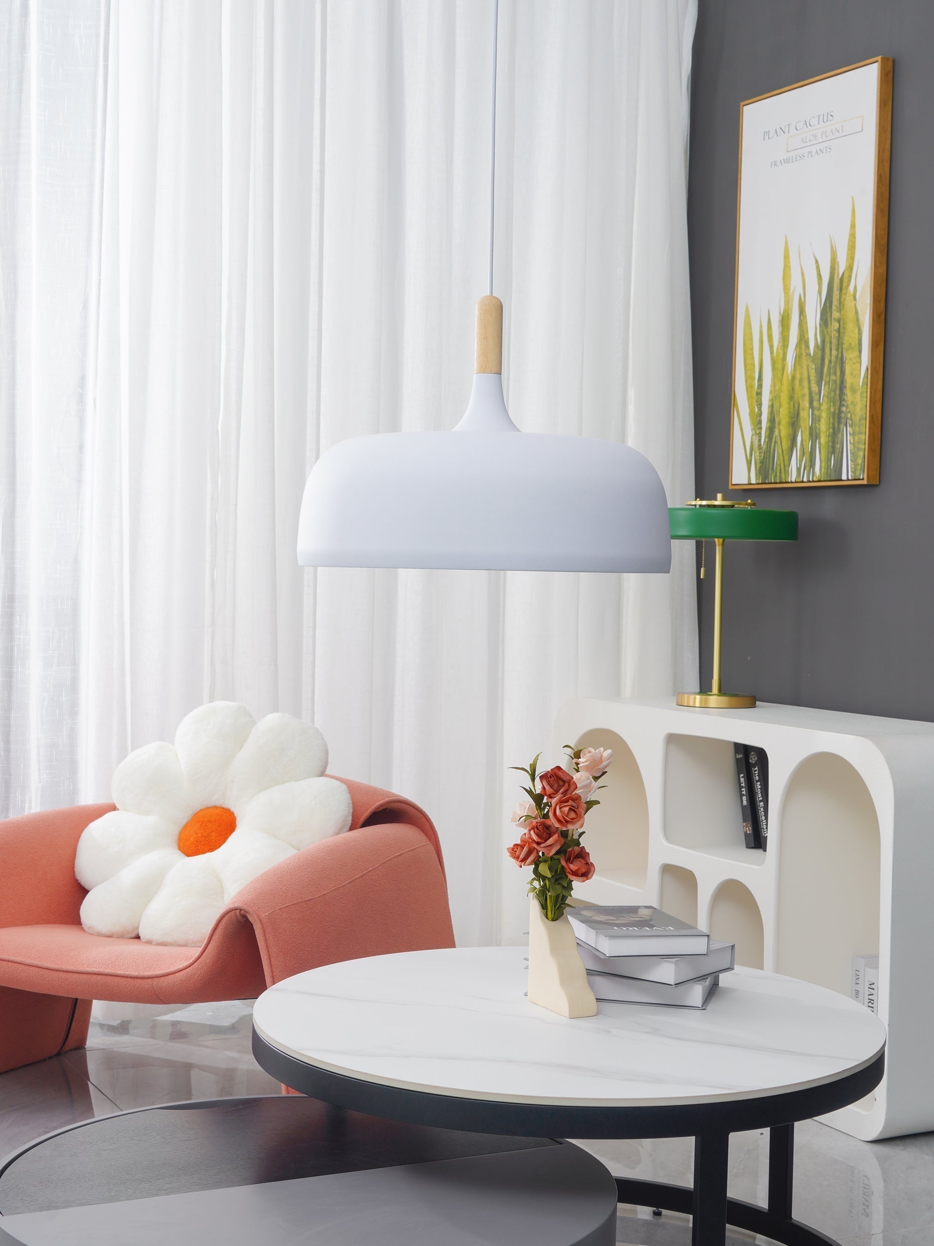 Sylivenne Pendant Lamp White Shade Wood