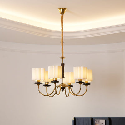 Corviel Chandelier Brass Fabric Pleated Shades