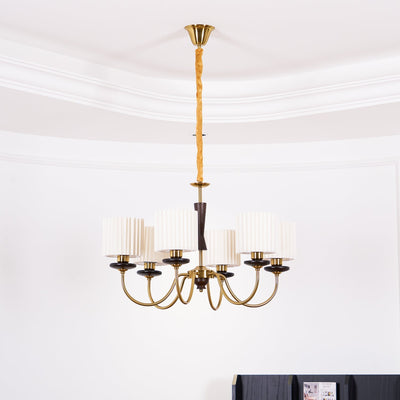 Corviel Chandelier Brass Fabric Pleated Shades