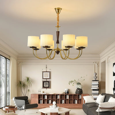 Corviel Chandelier Brass Fabric Pleated Shades