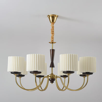 Corviel Chandelier Brass Fabric Pleated Shades