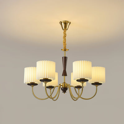 Corviel Chandelier Brass Fabric Pleated Shades