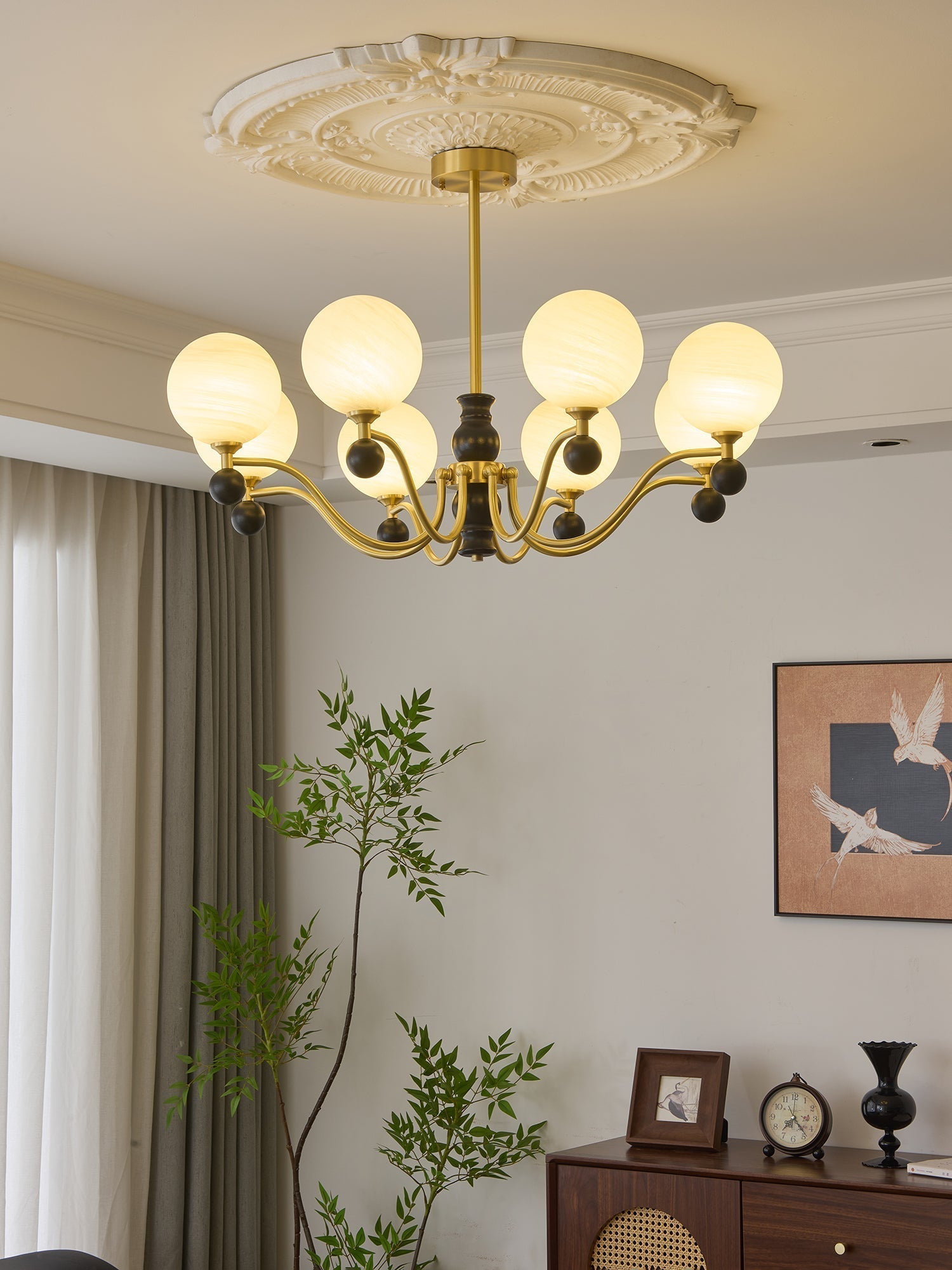 Ershaan Sphere Elegance Vintage Brass Wood Chandelier