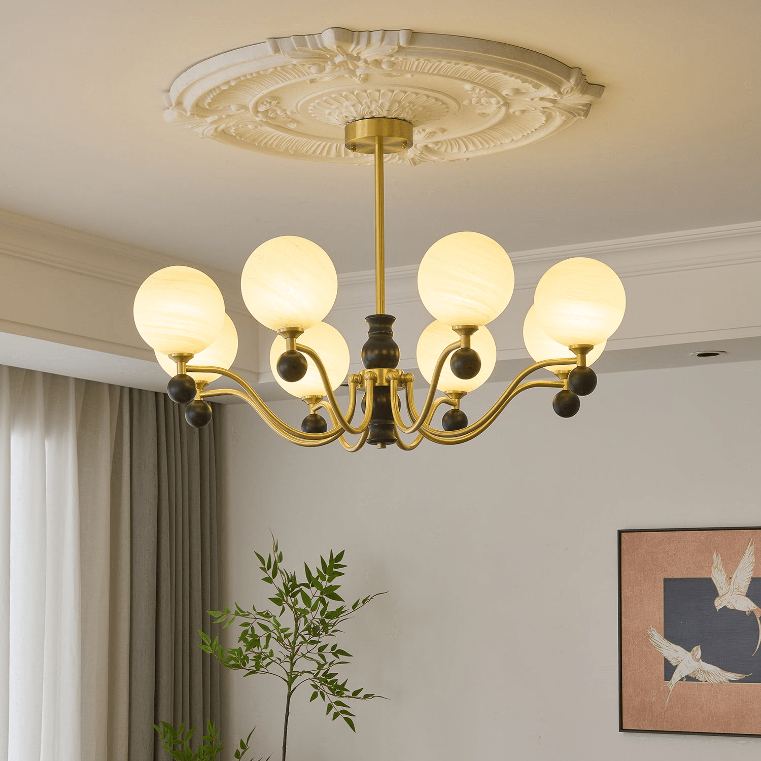 Ershaan Sphere Elegance Vintage Brass Wood Chandelier