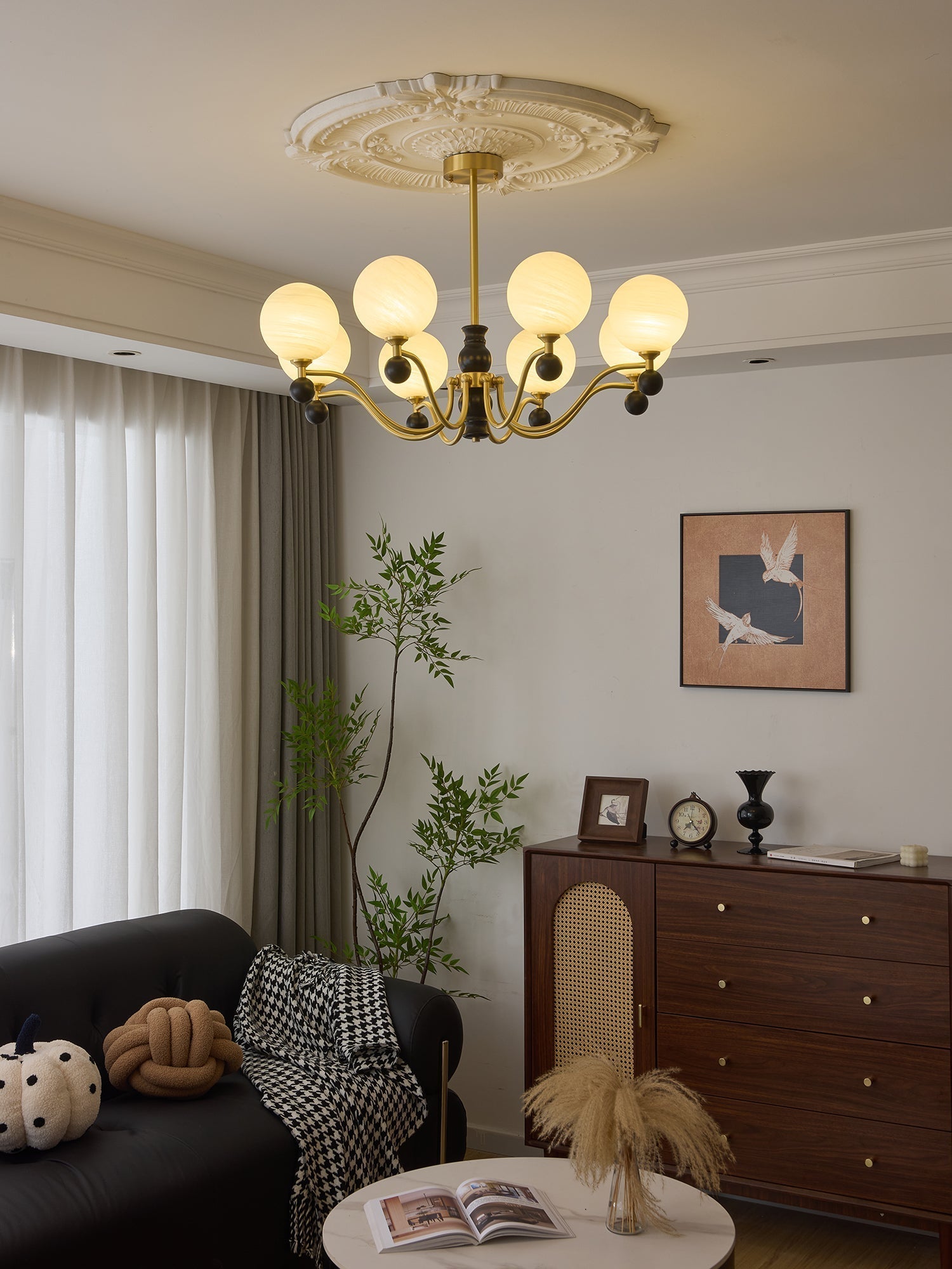 Ershaan Sphere Elegance Vintage Brass Wood Chandelier