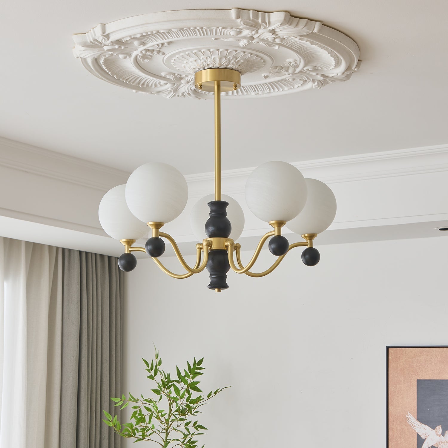 Ershaan Sphere Elegance Vintage Brass Wood Chandelier