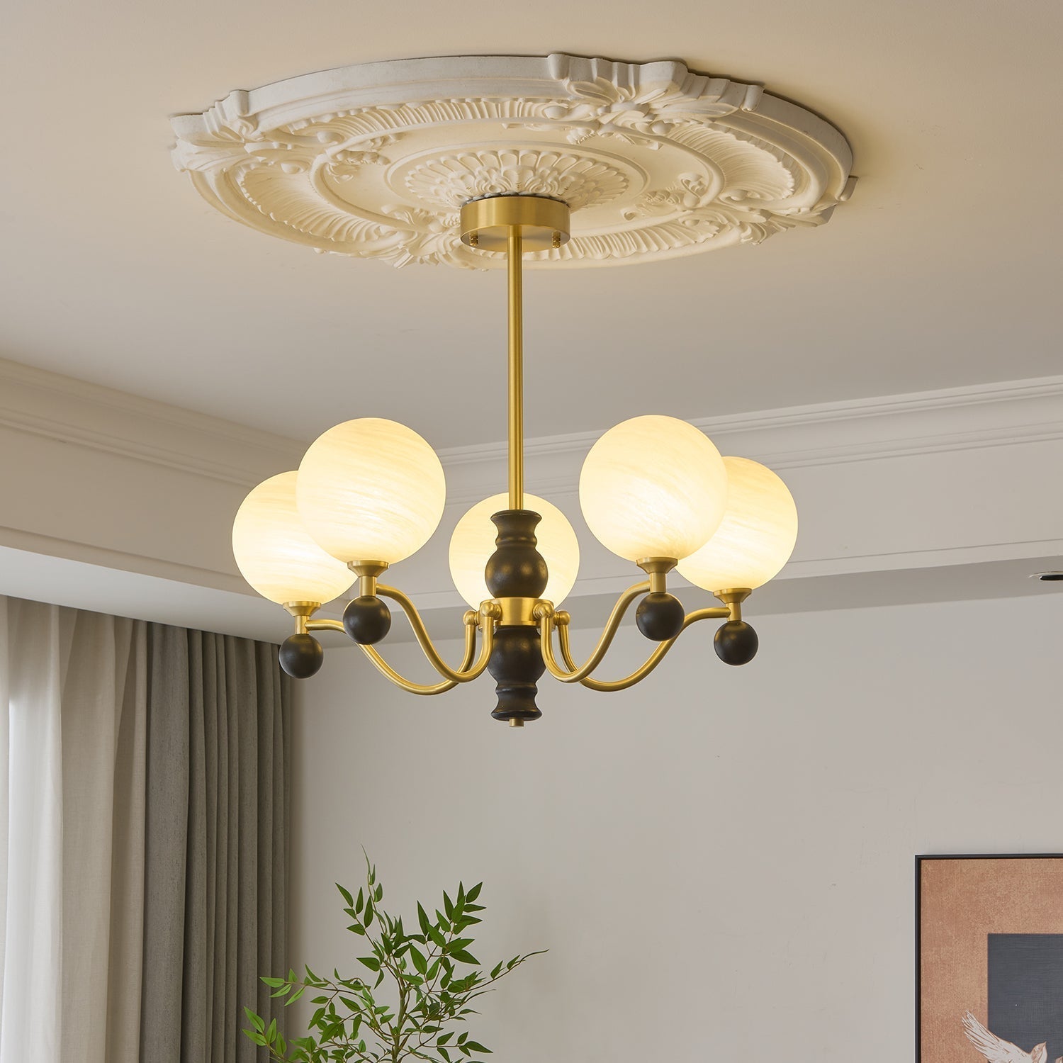 Ershaan Sphere Elegance Vintage Brass Wood Chandelier