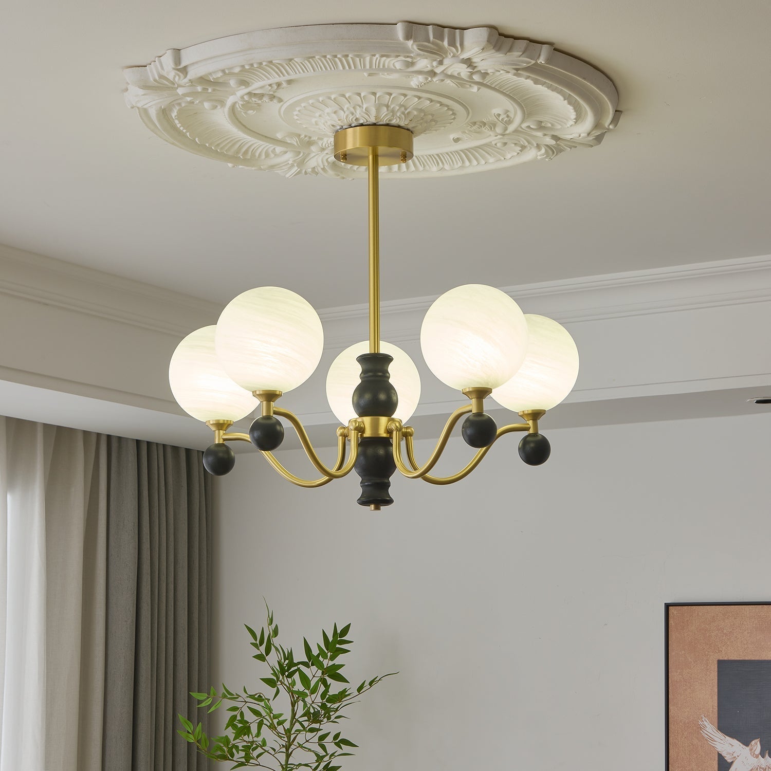 Ershaan Sphere Elegance Vintage Brass Wood Chandelier