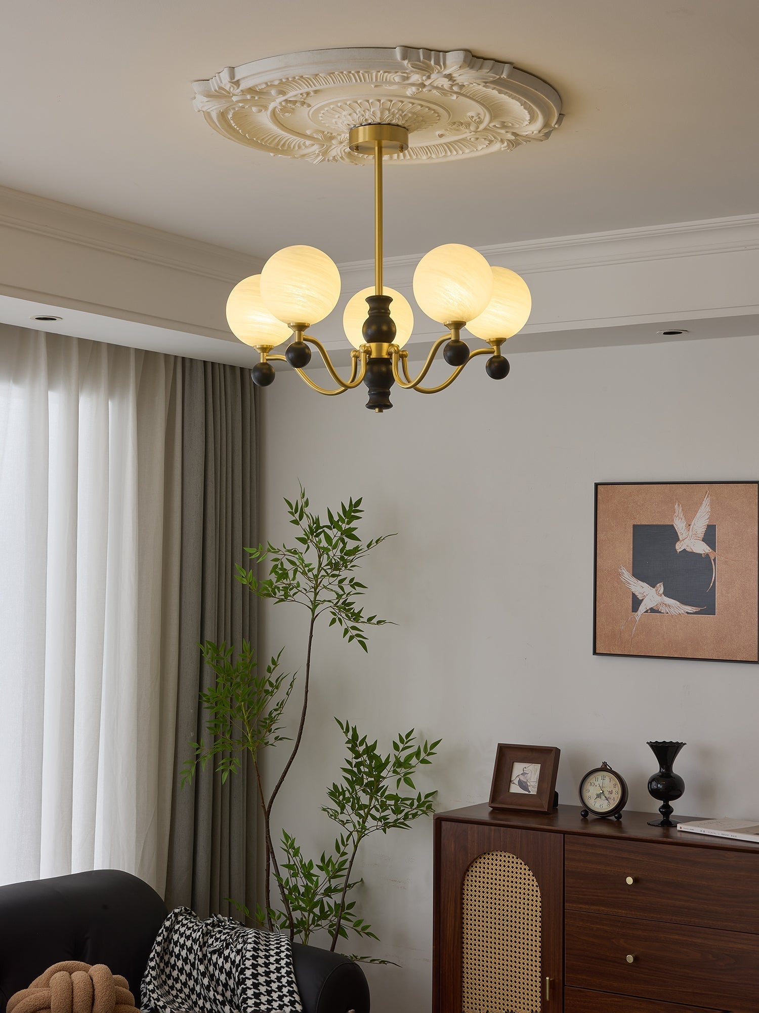 Ershaan Sphere Elegance Vintage Brass Wood Chandelier