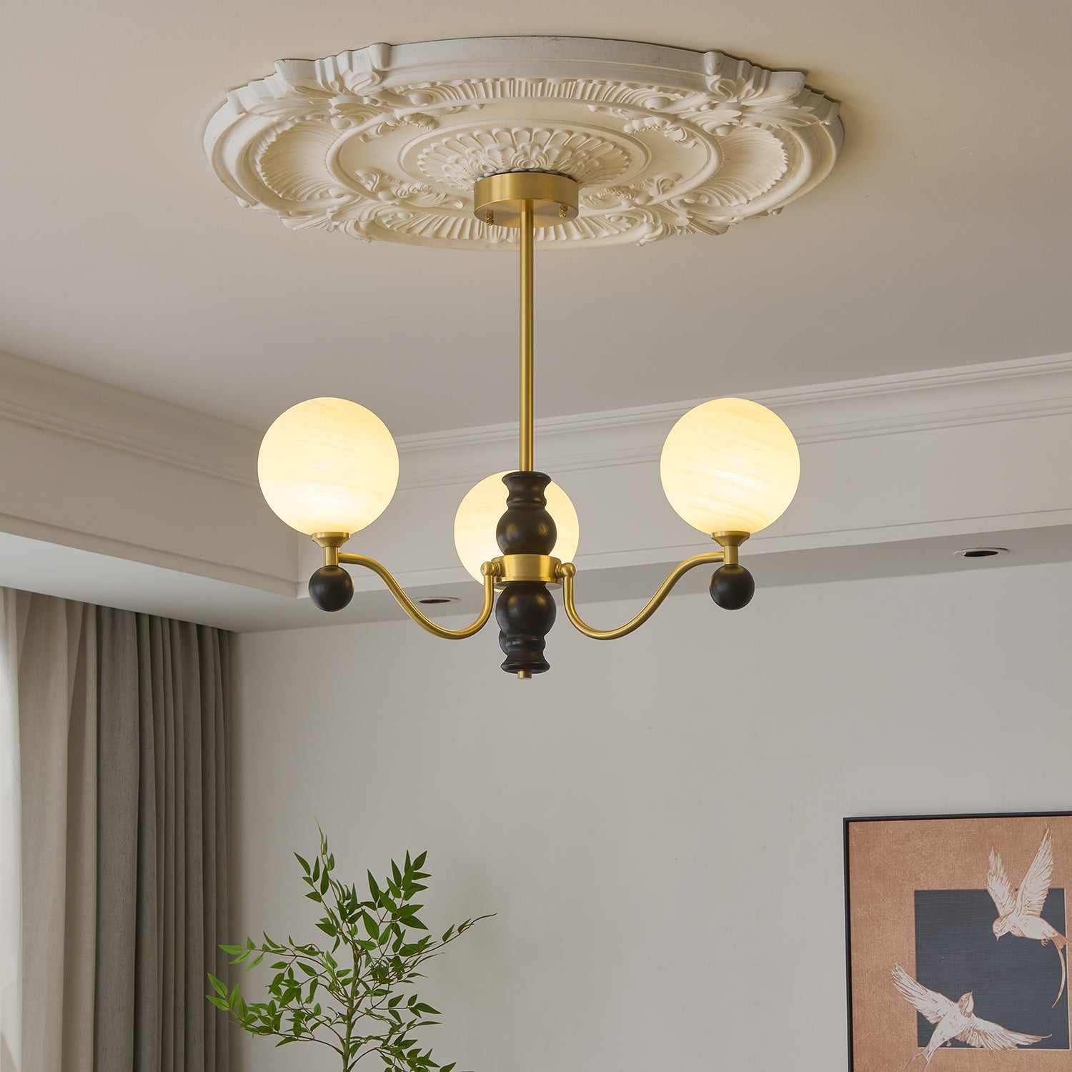 Ershaan Sphere Elegance Vintage Brass Wood Chandelier