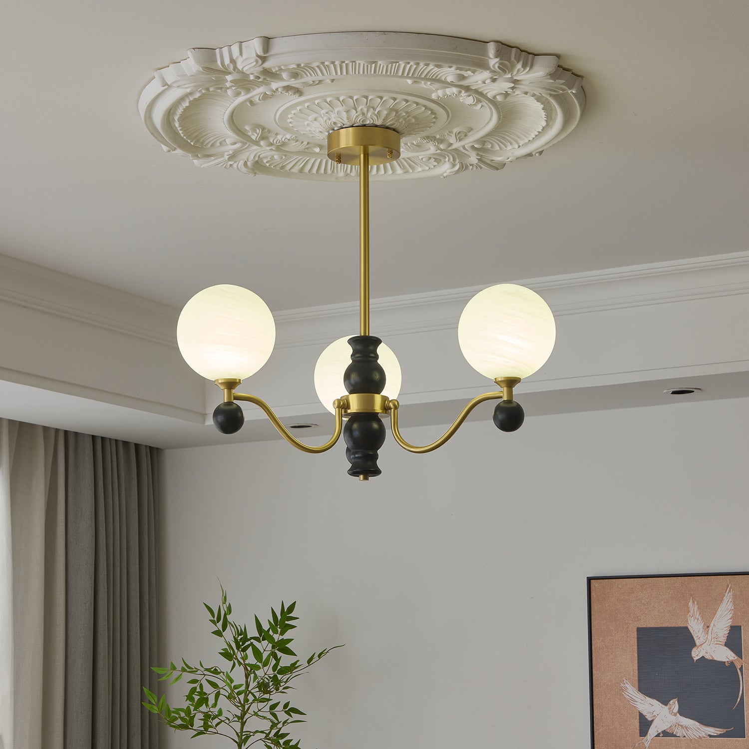 Ershaan Sphere Elegance Vintage Brass Wood Chandelier
