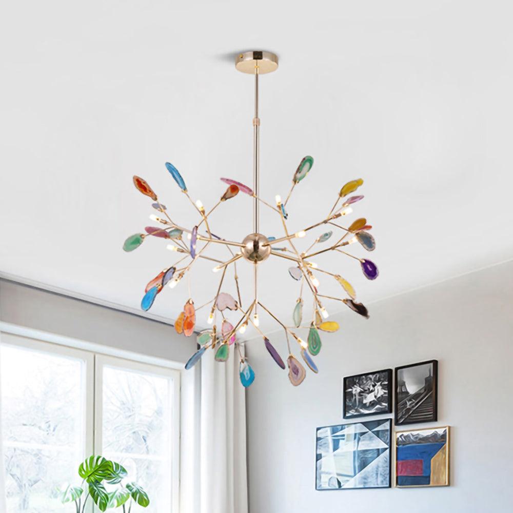 Ulenor Chandelier Colorful Leaf Gilded Arms