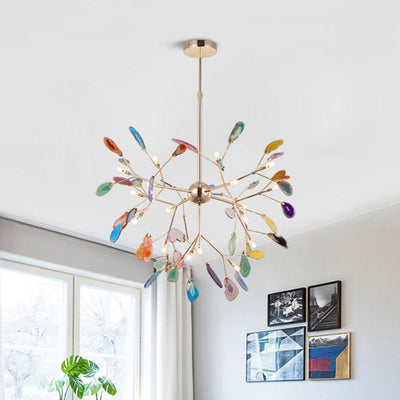 Ulenor Chandelier Colorful Leaf Gilded Arms