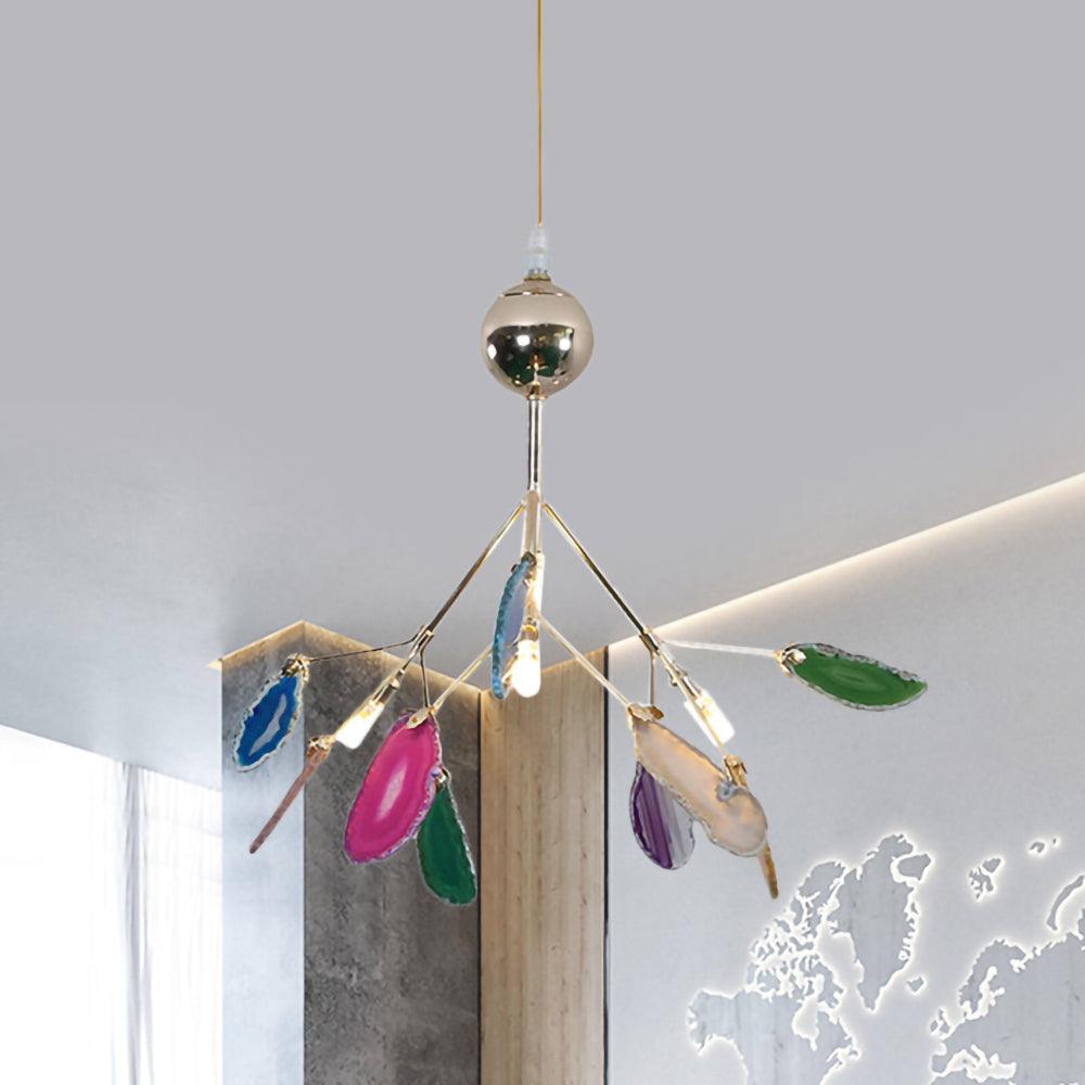 Ulenor Chandelier Colorful Leaf Gilded Arms