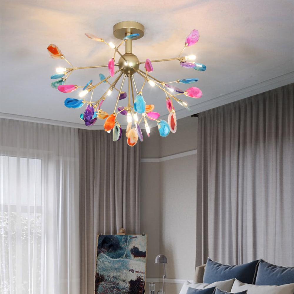 Ulenor Chandelier Colorful Leaf Gilded Arms