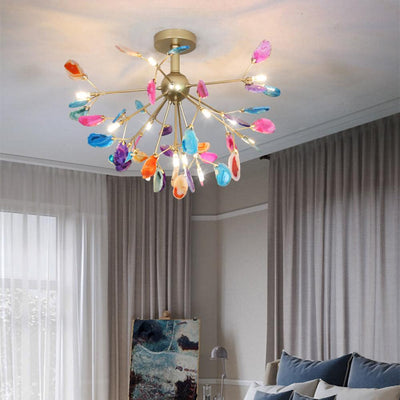 Ulenor Chandelier Colorful Leaf Gilded Arms