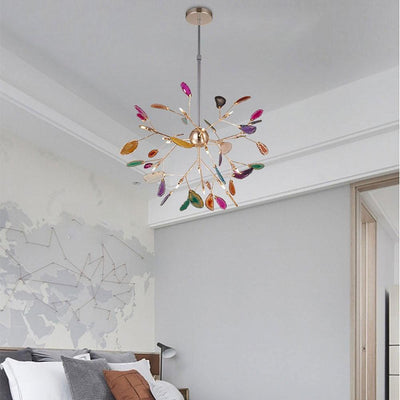 Ulenor Chandelier Colorful Leaf Gilded Arms