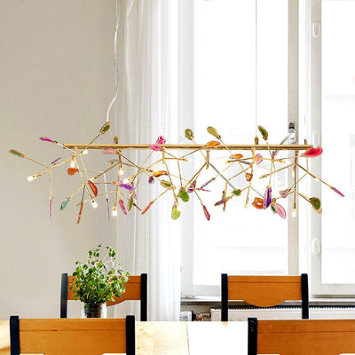 Ulenor Chandelier Colorful Leaf Gilded Arms