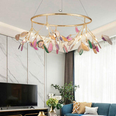 Ulenor Chandelier Colorful Leaf Gilded Arms