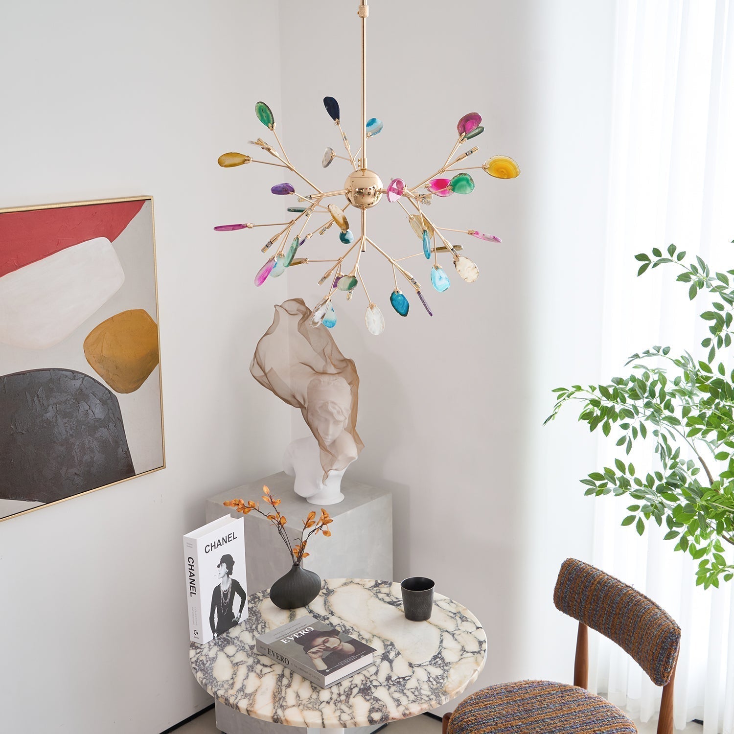 Ulenor Chandelier Colorful Leaf Gilded Arms