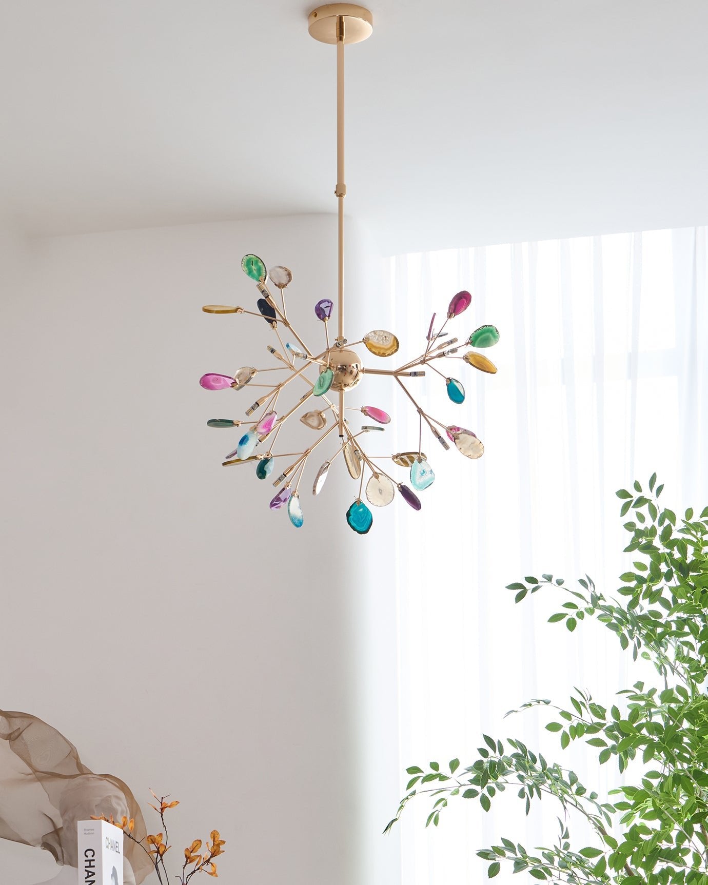 Ulenor Chandelier Colorful Leaf Gilded Arms