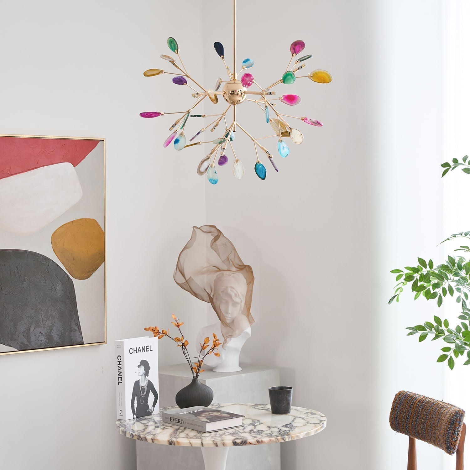 Ulenor Chandelier Colorful Leaf Gilded Arms