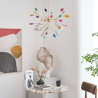 Ulenor Chandelier Colorful Leaf Gilded Arms