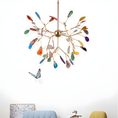 Ulenor Chandelier Colorful Leaf Gilded Arms
