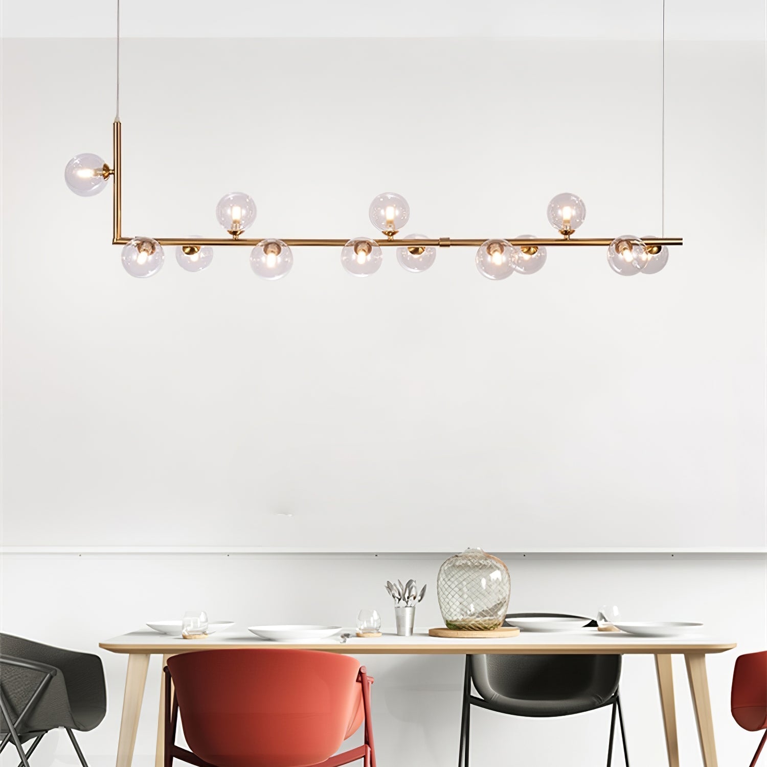 Moss Chandelier Glass with Black Steel Linear