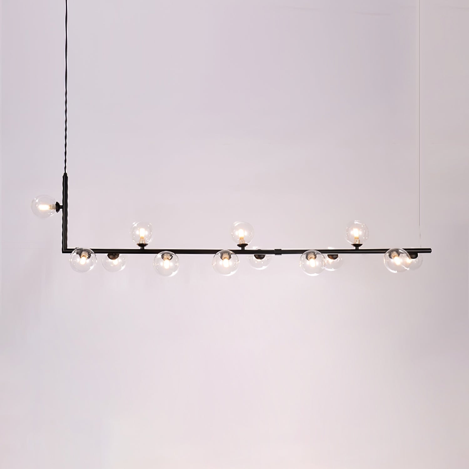 Moss Chandelier Glass with Black Steel Linear