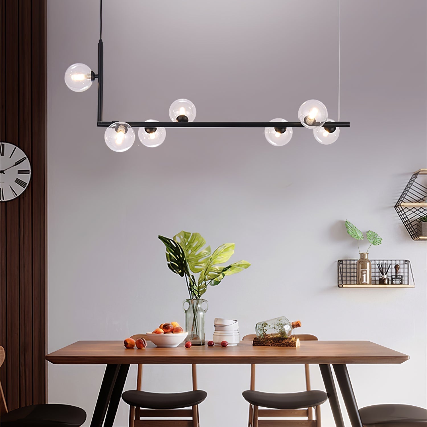 Moss Chandelier Glass with Black Steel Linear
