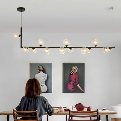 Moss Chandelier Glass with Black Steel Linear