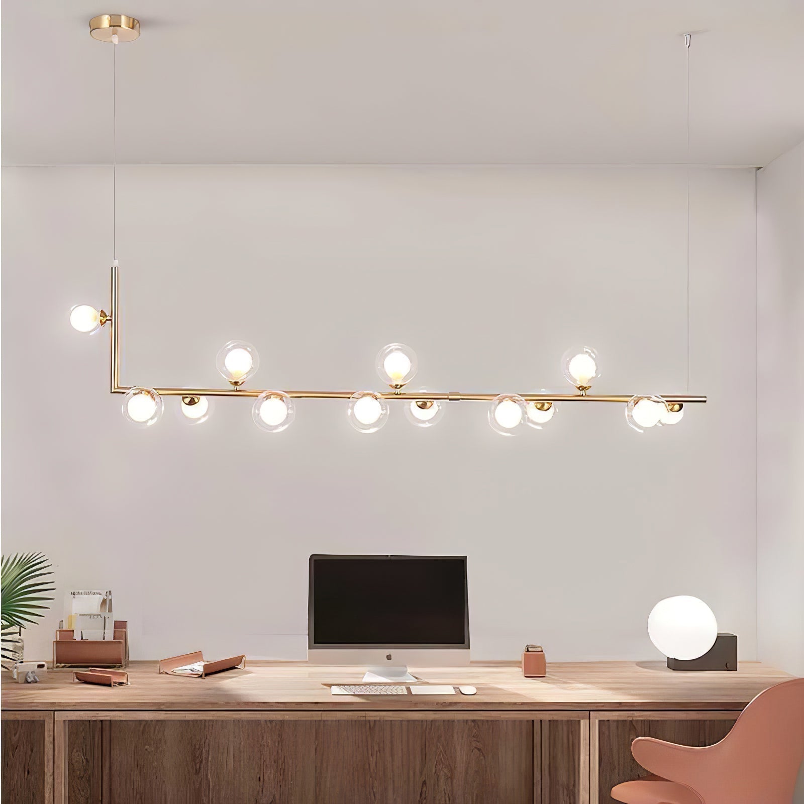 Moss Chandelier Glass with Black Steel Linear