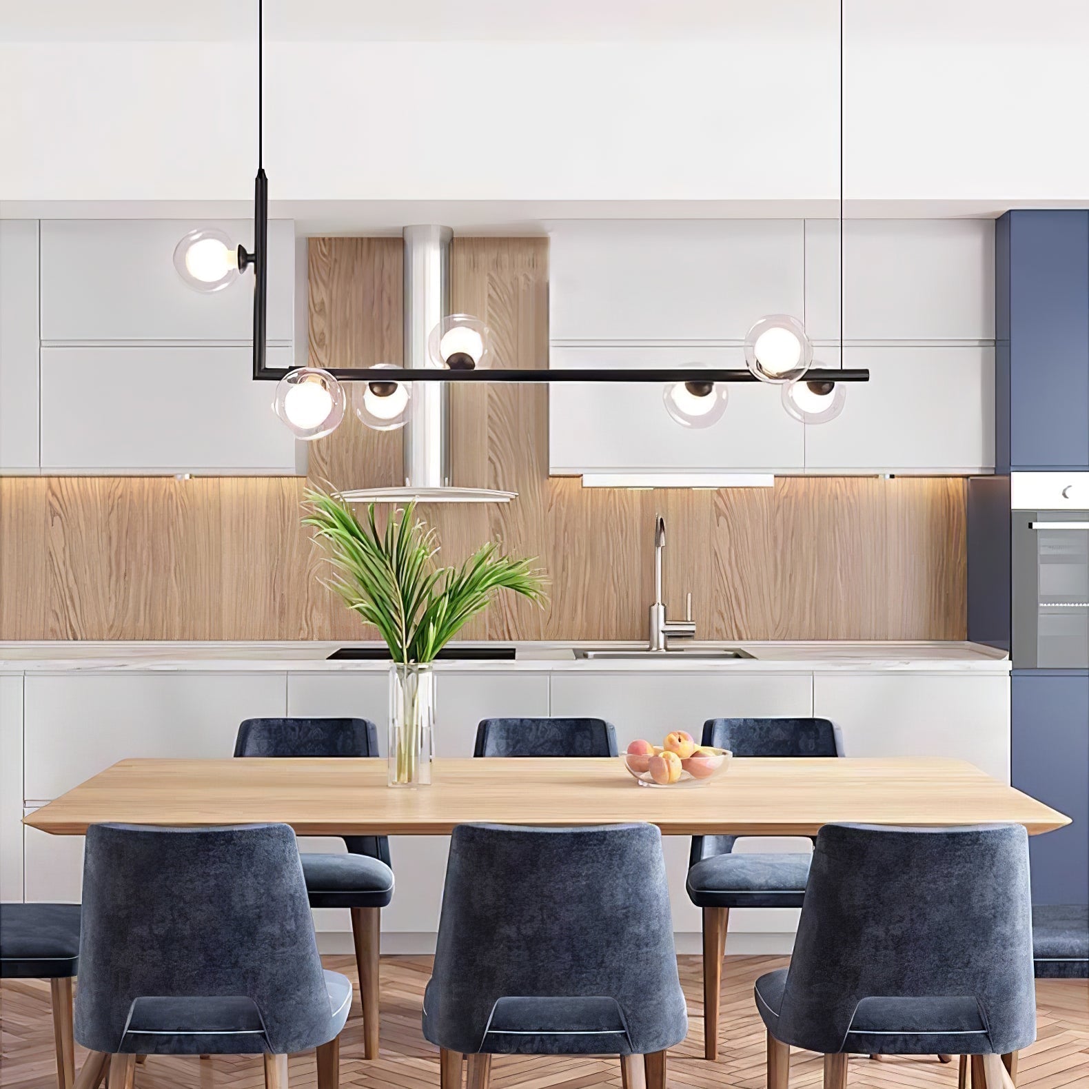 Moss Chandelier Glass with Black Steel Linear