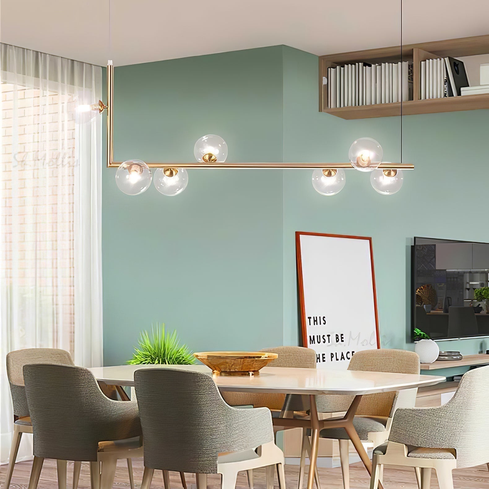 Moss Chandelier Glass with Black Steel Linear